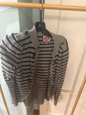 Juicy Couture Gray and Black Striped Cardigan Sweater